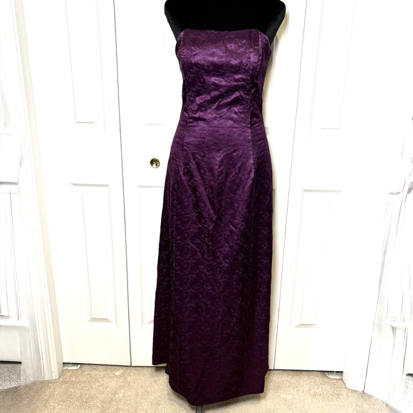 Vtg Maxi Dress Jessica McClintock Size 8 Purple Embroidered Strapless Gown Prom - Picture 1 of 9